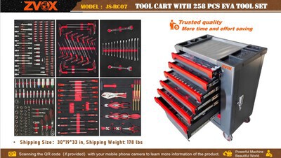 2026 ZVOX JS-RC07 Tool Cart w/ (258) pcs Tool Set (Unused)