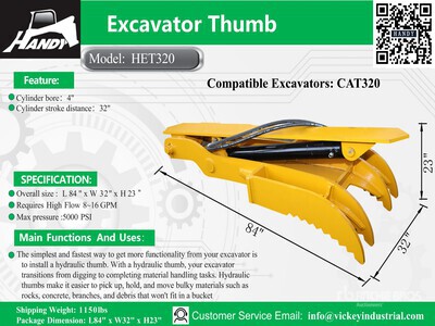 2026 Handy HET320 Excavator Thumb - Fits 16 - 20 ton (Unused)