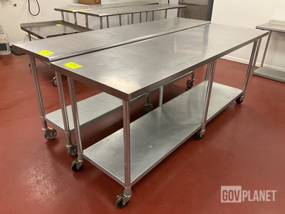 (2) Stainless Steel Rolling Table w/Lower Shelves