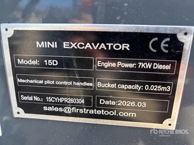2026 VICSEC VC15D CRAWLER Mini Excavator (Unused)
