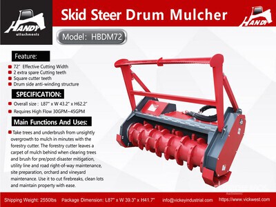 2026 Handy HBDM72-B 72 in Drum Skid Steer Mulcher (Unused)