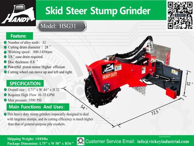 2026 Handy HSG31 Skid Steer Stump Grinder (Unused)