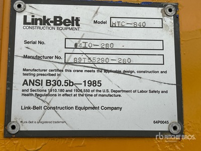 1990 Link-Belt HTC840 Hydraulic Truck Crane