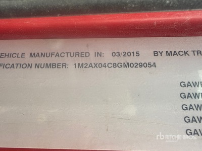 2016 Mack GU713 Granite 8x4 Tri/A Dump Truck