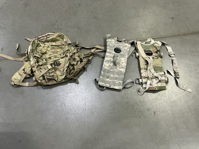 (84) Hydration System Carriers, (6) Field Packs & Assorted Items