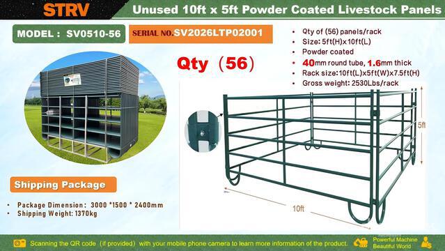 Quantity of (56) 2026 STARVOX SV0510-56 10 ft x 5 ft Powder Coated Livestock Panel (Unused)