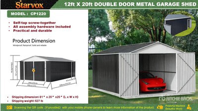2026 STARVOX CP1220 12 ft x 20 ft Metal Garage Cobertizo (Unused)