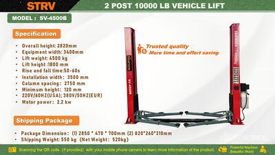 2026 STARVOX SV-4500B 2 Post 10000 lb Vehicle Lift (Unused)
