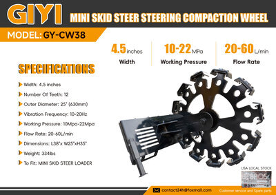 2026 GIYI GY-CW38 4.5 in Mini Skid Steer Steering Compaction Wheel Varios implementos minicargadora (Unused)