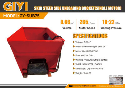 2026 GIYI GY-SUB75 75 in Skid Steer Side Unloading Bucket (Single Motor) スキッドステア付属部品 (Unused)