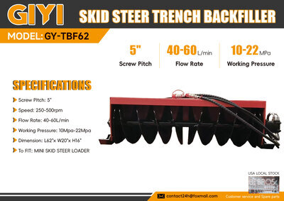 2026 GIYI GY-TBF62 62 in Skid Steer Trench Backfiller (Unused)