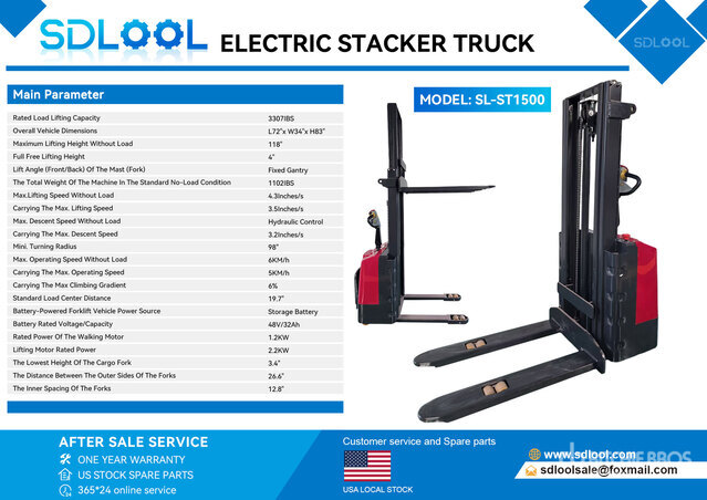 2026 SDLOOL SL-ST1500 3307 lb Electric Stacker (Unused)