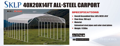 2026 SKLP SK-SC40 20 ft x 40 ft Carport (Unused)