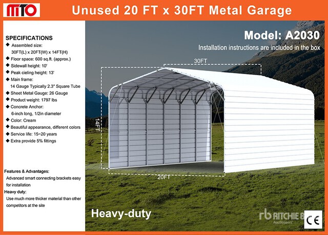 2026 MTO A2030 20 ft x 30 ft Carport (Unused)