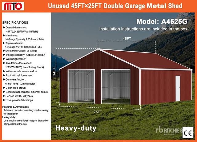 2026 MTO A4525G Double Garage Metal Storage Building (Unused)