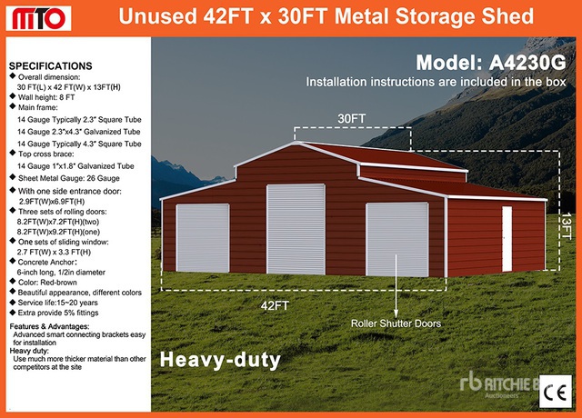 2026 MTO A4230G 42 ft x 30 ft Metal Shed (Unused)