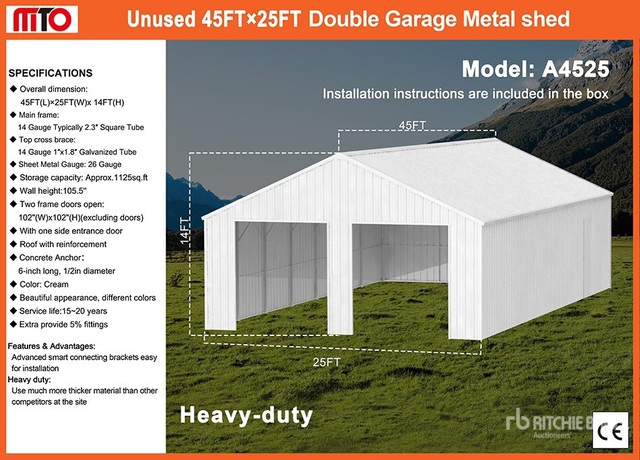 2026 MTO A4525 Double Garage Metal Storage Building (Unused)