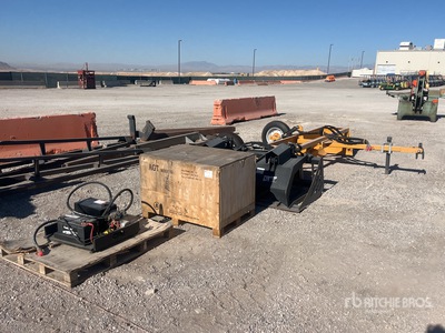 Quantity of (4) Industrial Equipment, Box Blade, Grapple Bucket, Concrete Mixer, Hydraulic Power pack.
