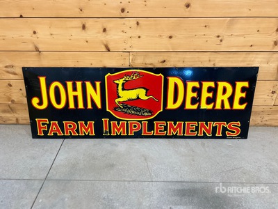 John Deere Red Black Original Porcelain Dealership Sign