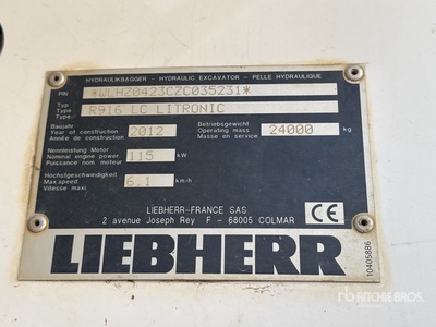 2012 Liebherr R916LC Pelle Sur Chenilles Excavadora de Cadenas