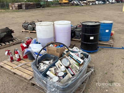 Quantity of (7) Pallets of Paints, Grease, Oils, Fluids, Fire Extinguishers Divers