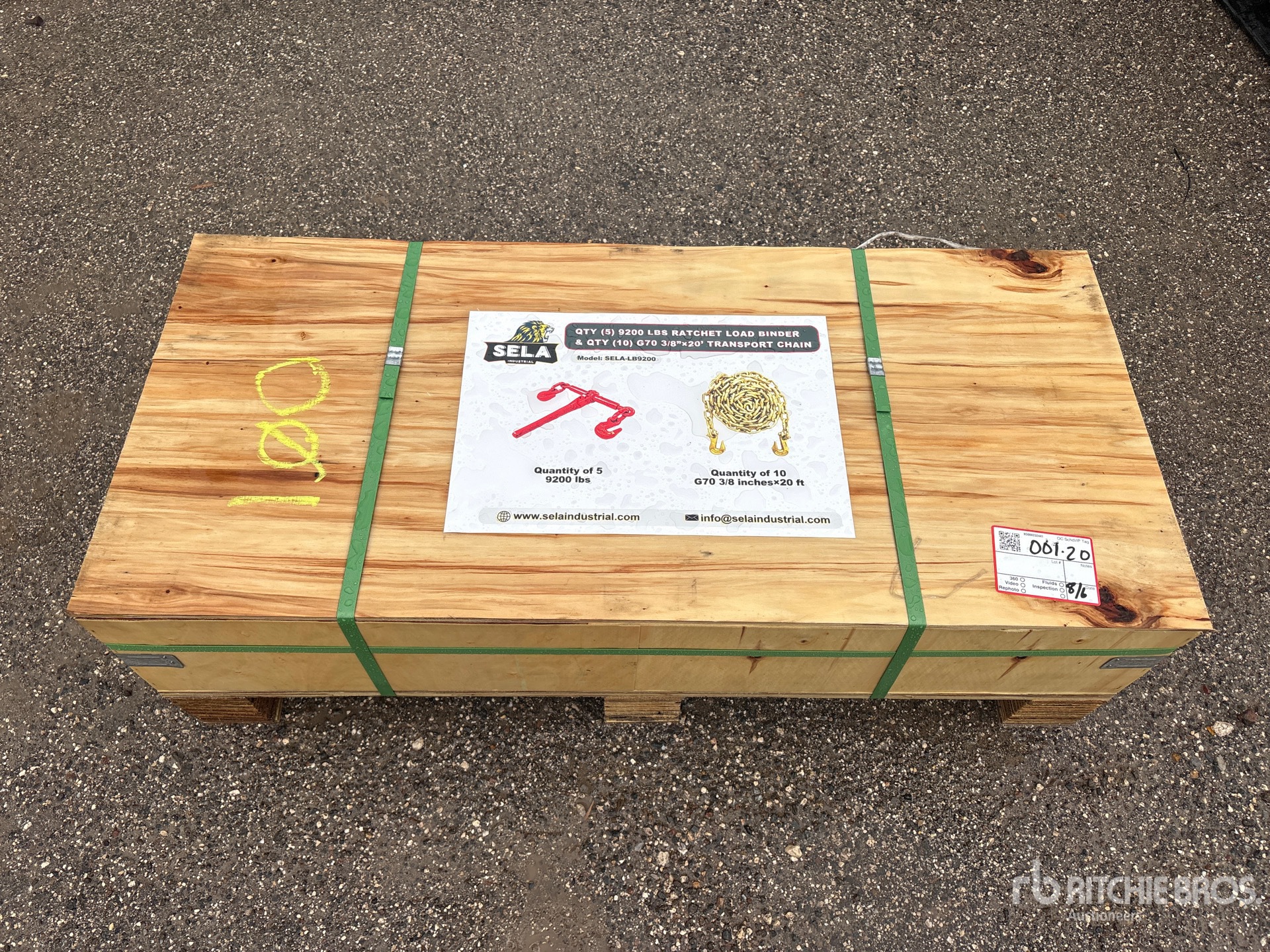 2026 SELA LB9200 Quantity of (5) Ratchet Binders & Quantity of (10) Transport Chains (Unused)