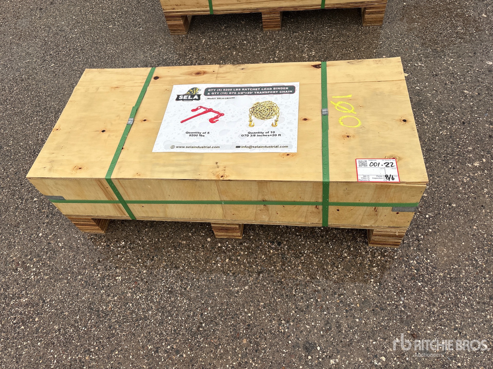 2026 SELA LB9200 Quantity of (5) Ratchet Binders & Quantity of (10) Transport Chains (Unused)