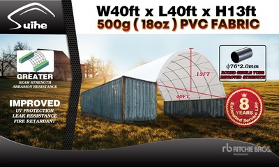 2026 Suihe C404013-500gPVC 40 ft x 40 ft x 13 ft Abri de Conteneurs (Unused)