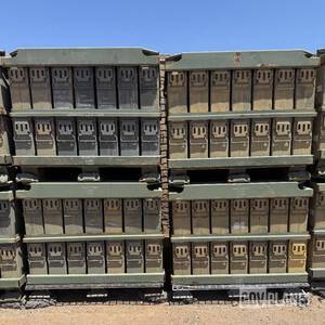 LOT OF 168- PA-120 40mm ammunition boxes (palletized on steel racks) Typically holds 32 rounds of 40mm amo. Popular for weatherproof tool storage& emergency caches.