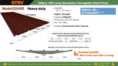 2026 STARVOX S3048E 10 fT x 3 ft Gavalume Corrugated Steel Panels (Unused)