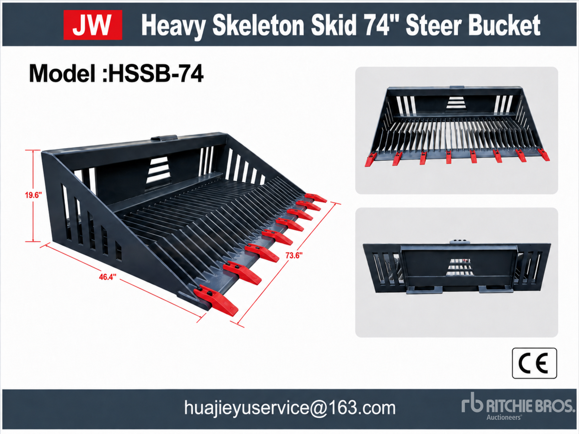 2026 JW HSSB-74 1850 mm Skid Steer Bucket (Unused)