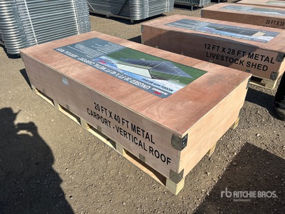 2026 AGR-MC2040 20 ft x 40 ft Metal Carport w/Vertical Roof Cobertizo (Unused)