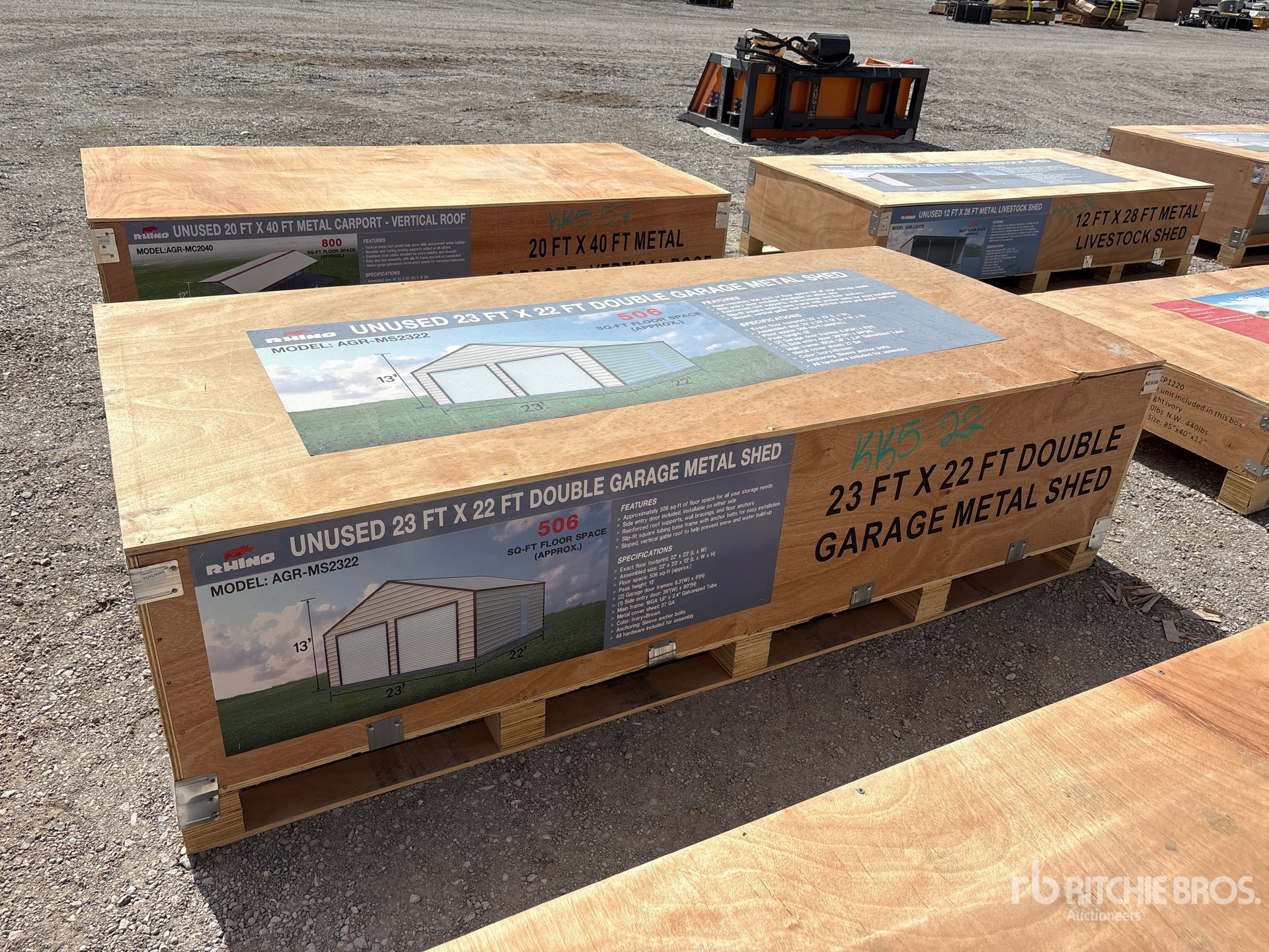 2026 AGR-MS2322 23 ft x 22 ft x 13 ft Double Garage Metal Shed (Unused)
