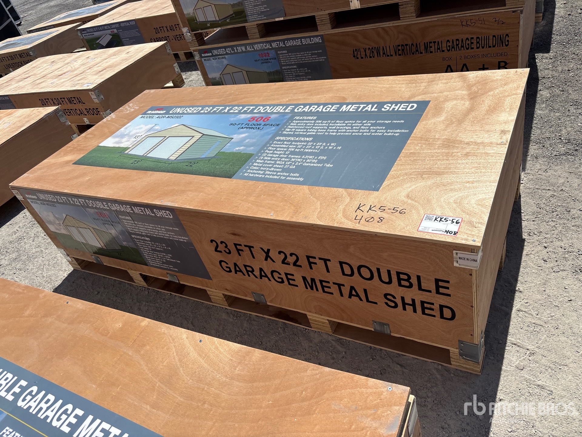 2026 AGR-MS2322 23 ft x 22 ft Double Garage Metal Storage Building (Unused)