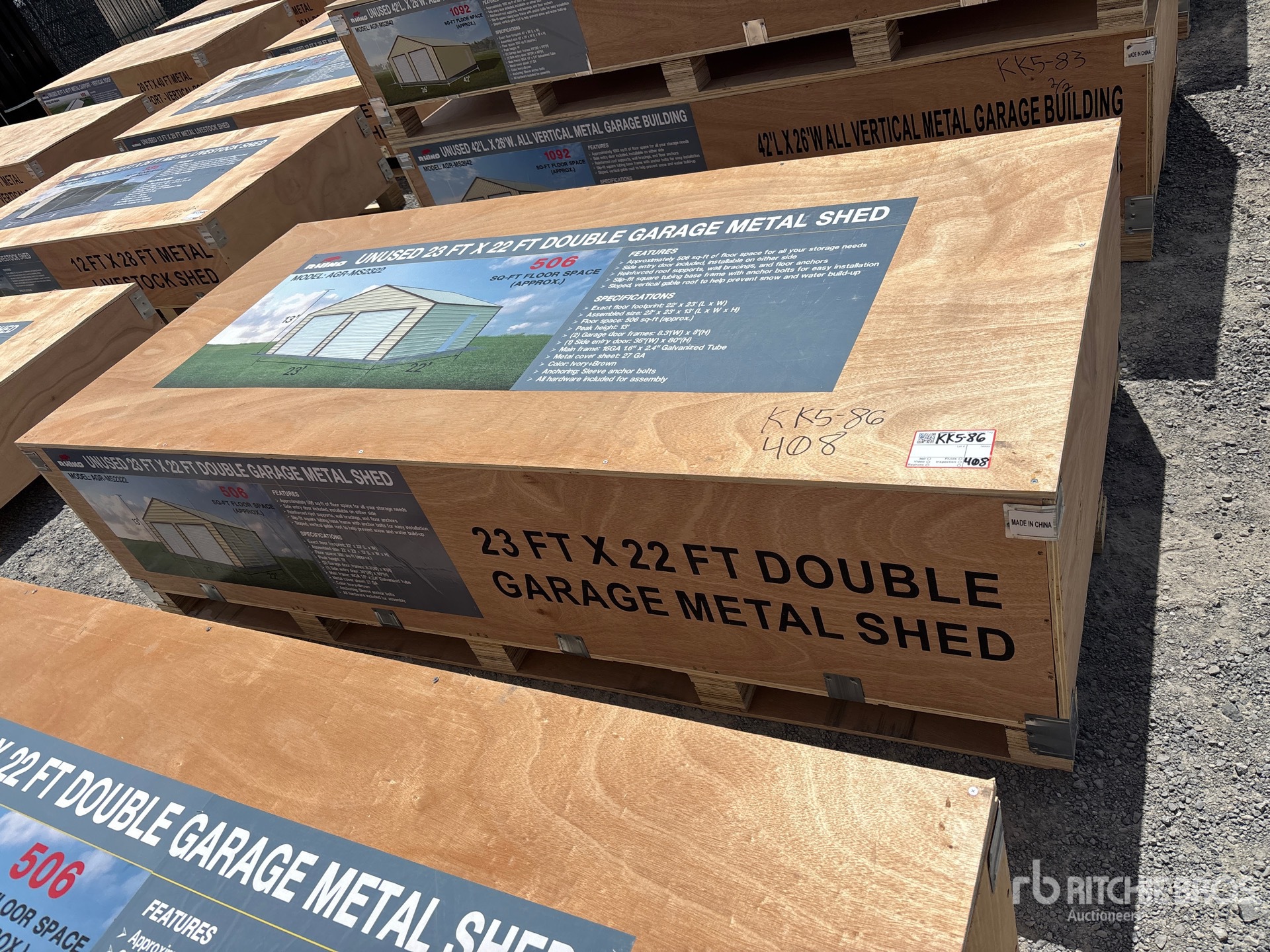 2026 AGR-MS2322 23 ft x 22 ft Double Garage Metal Storage Building (Unused)