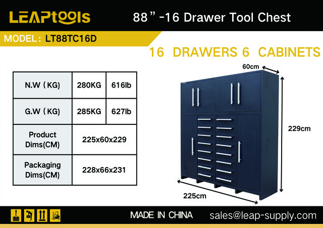 2026 LEAPtools LT88TC16D 2235 mm 16-Drawer Tool Cabinet (Unused)