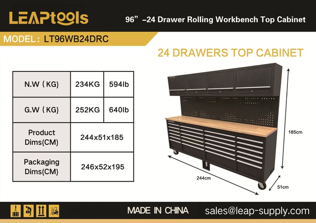 2026 LEAPtools LT96WB24DRC 2440 mm 24-Drawer Workbench (Unused)