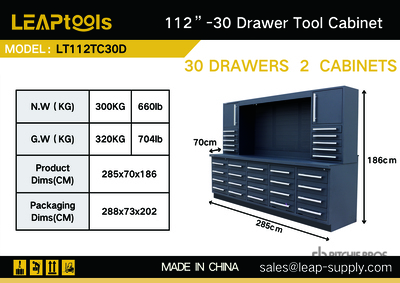 2026 LEAPtools 2850 mm 30-Drawer Workbench (Unused)