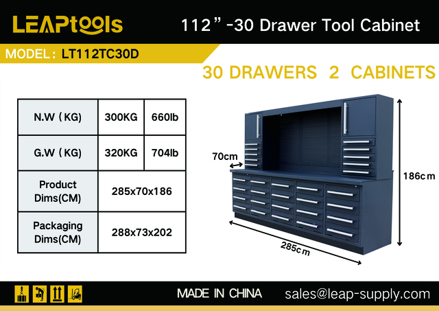 2026 LEAPtools LT112TC30D 2850 mm 30-Drawer Workbench (Unused)