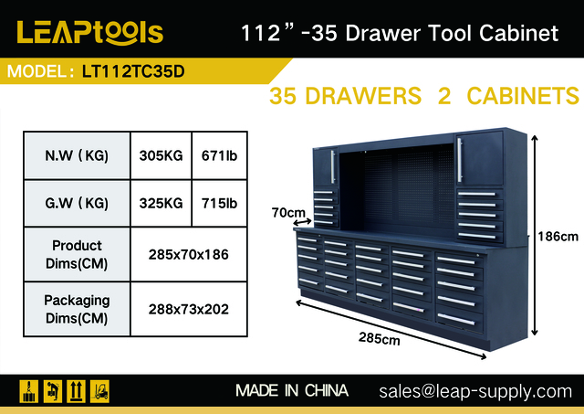 2026 LEAPtools LT112TC35D 2850 mm 35-Drawer Workbench (Unused)