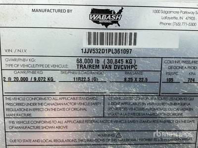 2023 Wabash 53 ft x 102 in T/A Van Trailer