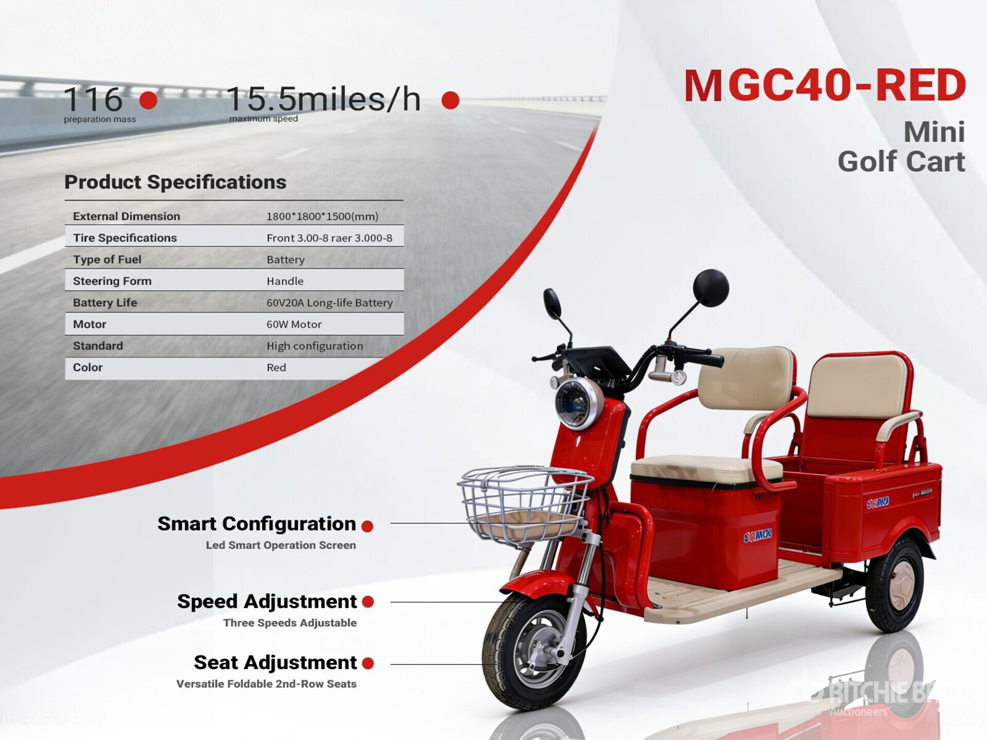 2026 MGC40-RED Triciclo Electrico (Sin Usar) / Trike (Unused)