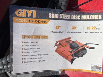 2026 GIYI GY-X DM43 43 in Mini Disc Mulcher Varios implementos minicargadora (Unused)