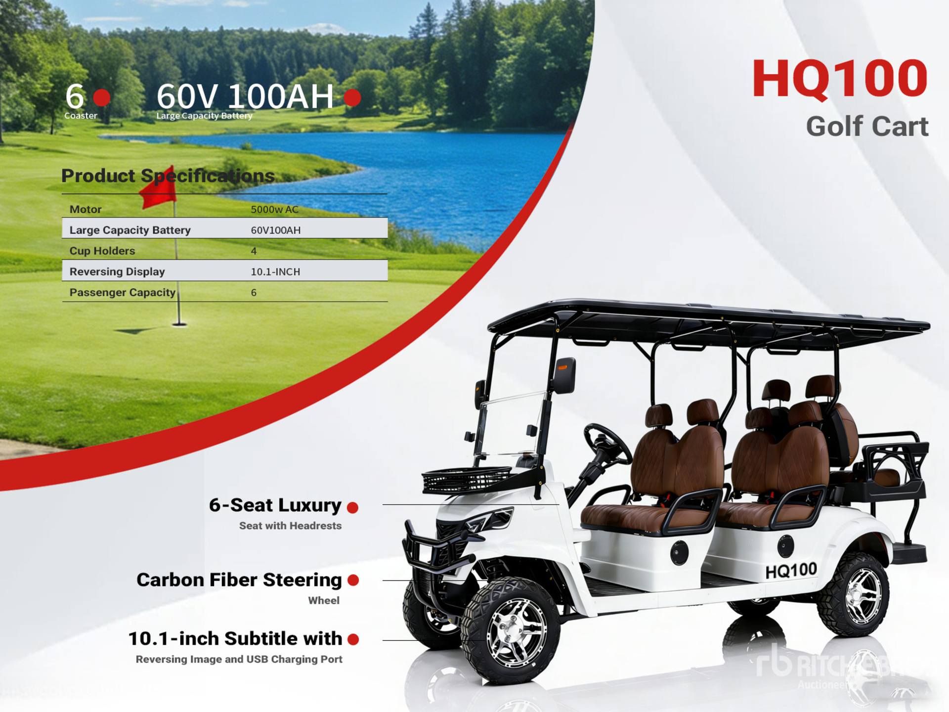 2026 HQ100 Electric White Six-Seater Golf Cart (Unused)