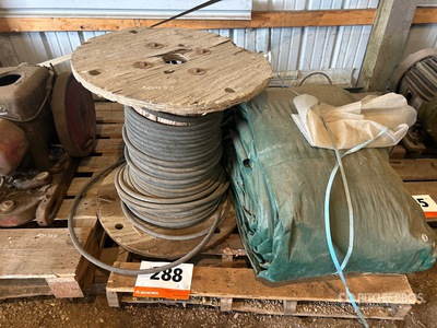 Wooden Spool With Cable, Tarp, Quantity of Cables