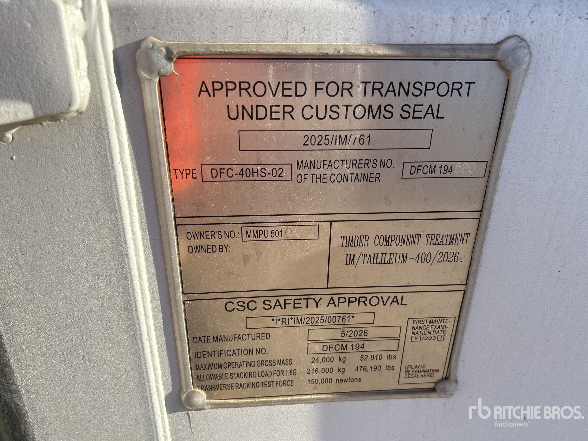 2026 40 Ft One-Way High Cube Storage Container (Unused)