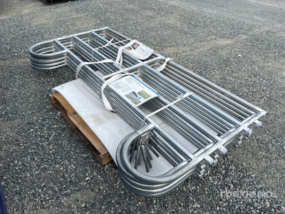 Quantity of (5) 7 ft 9 in x 3 ft 8 in Galvanized Round Tube Livestock Panel (Unused)