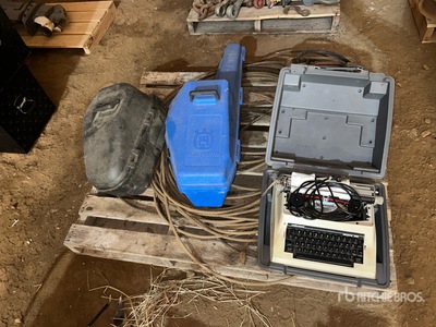 Vintage Type Writer, 50 Ft Steel Cable, Jerry Can & Empty Chainsaw Hard Case