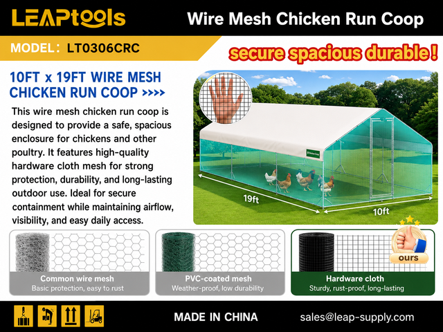 2026 LEAPtools LT0306CRC 19 ft x 10 ft Wire Mesh Chicken Run Coop (Unused)