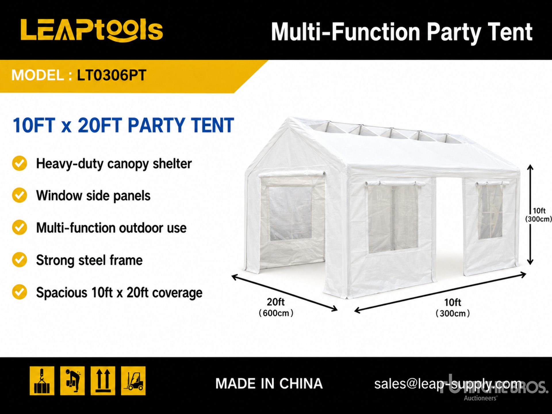 Quantity of (2) LEAPtools 20 ft x 10 ft x 10 ft Multi-Function Party Tent (Unused)